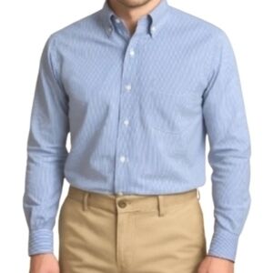 Lauren Ralph Lauren 100% Cotton Mini Stripe Button Down Shirt Blue 17.5 34/35